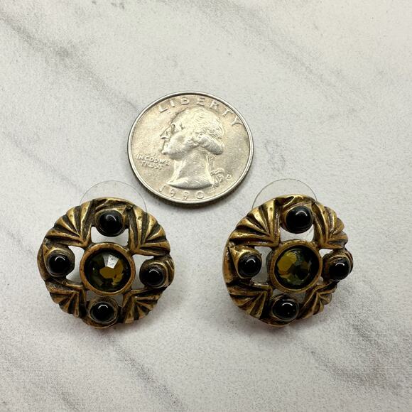 Chico's Vintage Boho Rhinestone Studded Gold Tone Earrings Pierced Pair - Picture 4 of 12